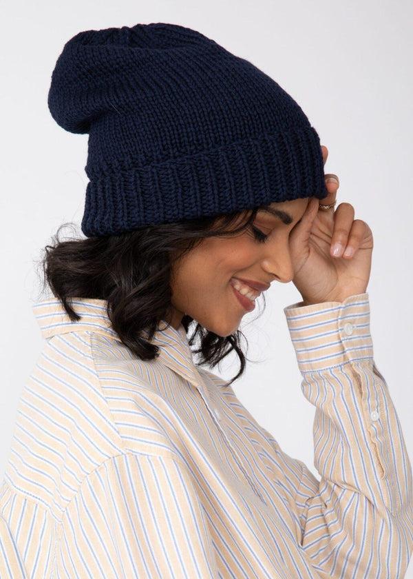 Likemary Navy Blue Merino Slouchy Beanie Men - Ethically Handmade