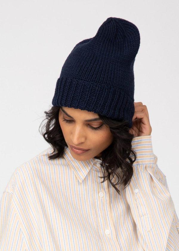 likemary Navy Blue Merino Slouchy Beanie Men - Ethically Handmade