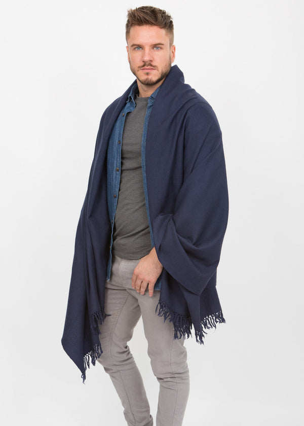 likemary Navy Blue – Oversized Merino Wool Scarf for Men