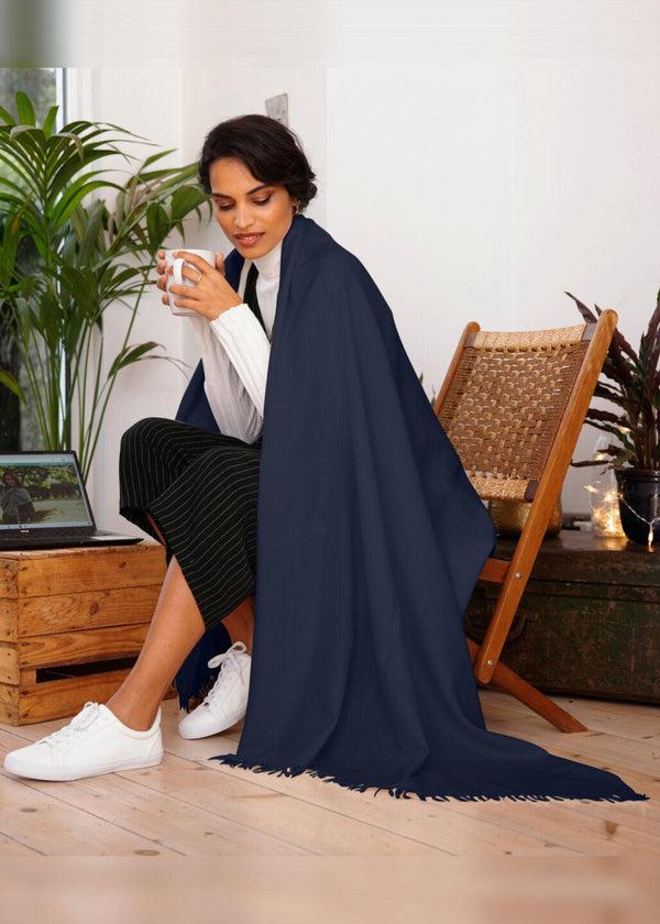 likemary Navy Blue Pashmina Shawl – Oversized Blanket Scarf