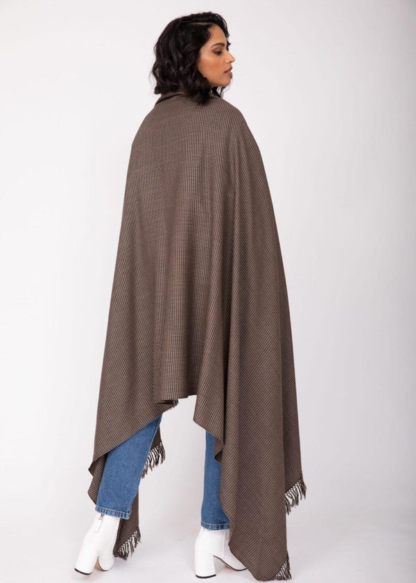 Likemary Oversized Merino Wool Blanket Scarf – Houndstooth Wrap In Mocha Brown