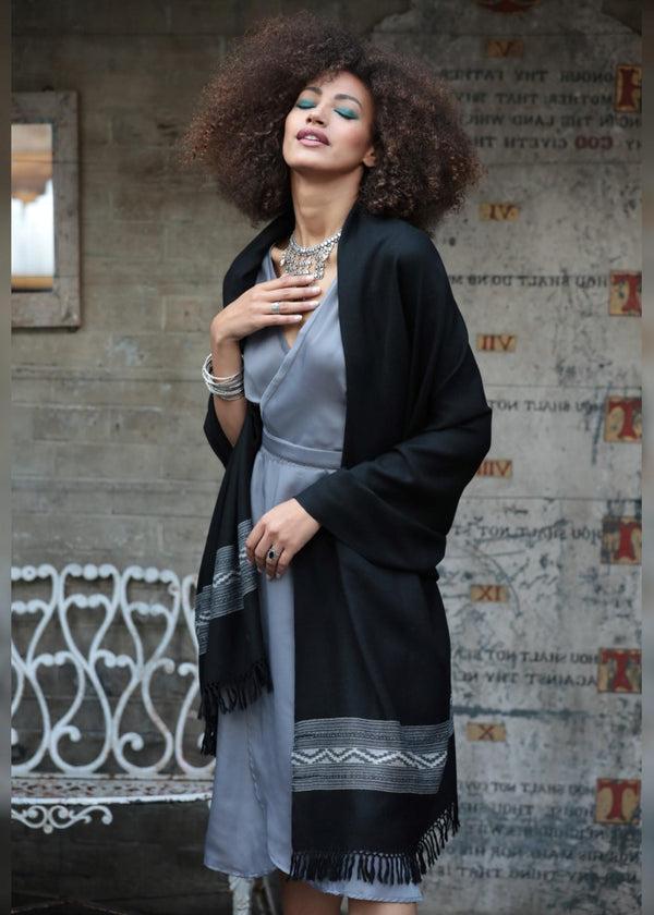 Likemary Oversized Merino Wool Shawl For Women – Black Himalaya Scarf
