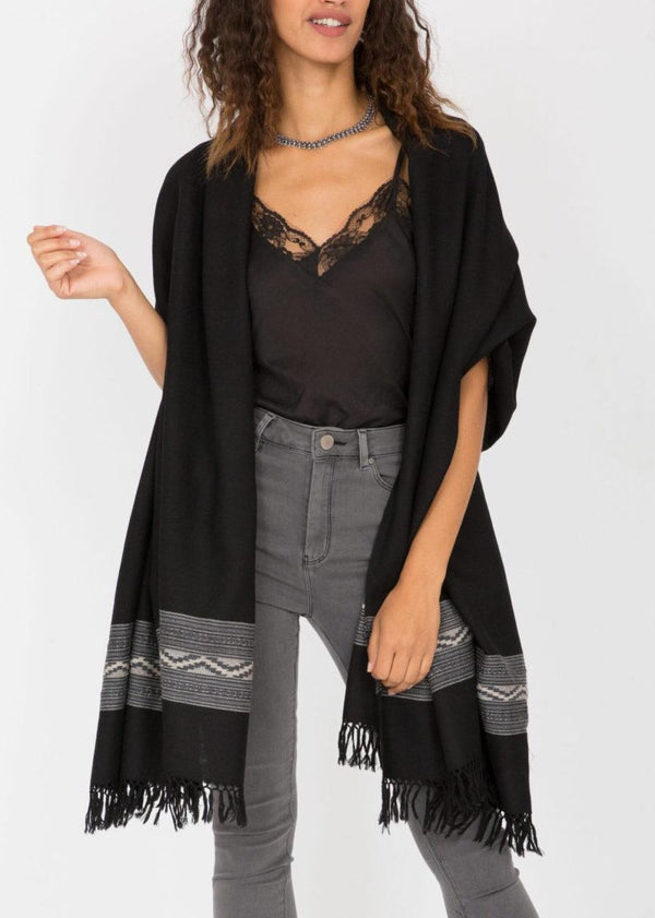 Likemary Oversized Merino Wool Shawl For Women – Black Himalaya Scarf