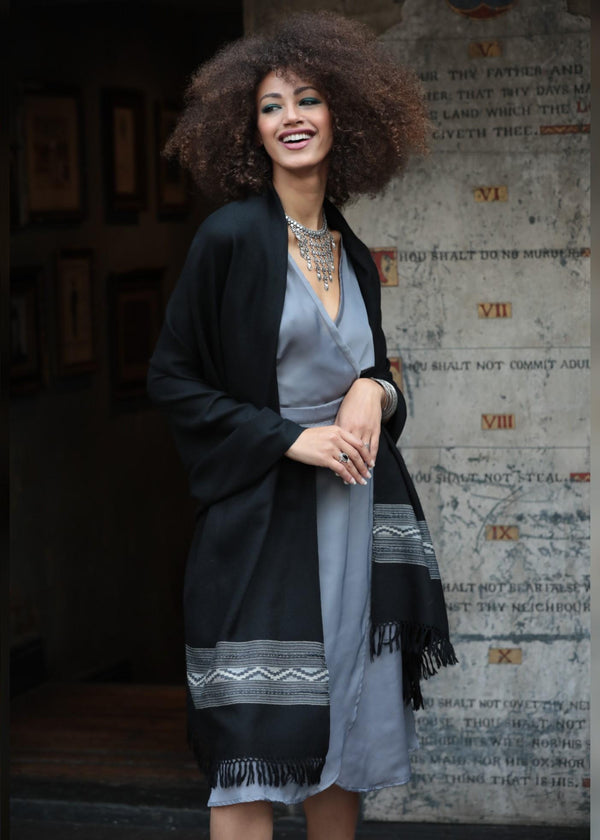 likemary Oversized Merino Wool Shawl for Women – Black Himalaya Scarf