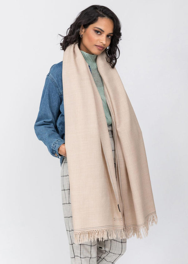 Likemary Oversized Wool Shawl Scarf Wrap In Fawn Beige - Ethically Handmade