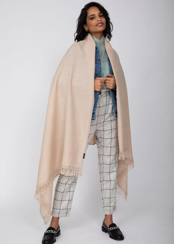 Likemary Oversized Wool Shawl Scarf Wrap In Fawn Beige - Ethically Handmade