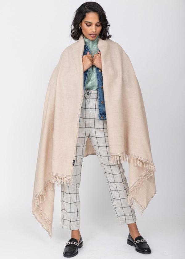 likemary Oversized Wool Shawl Scarf Wrap in Fawn Beige - Ethically Handmade