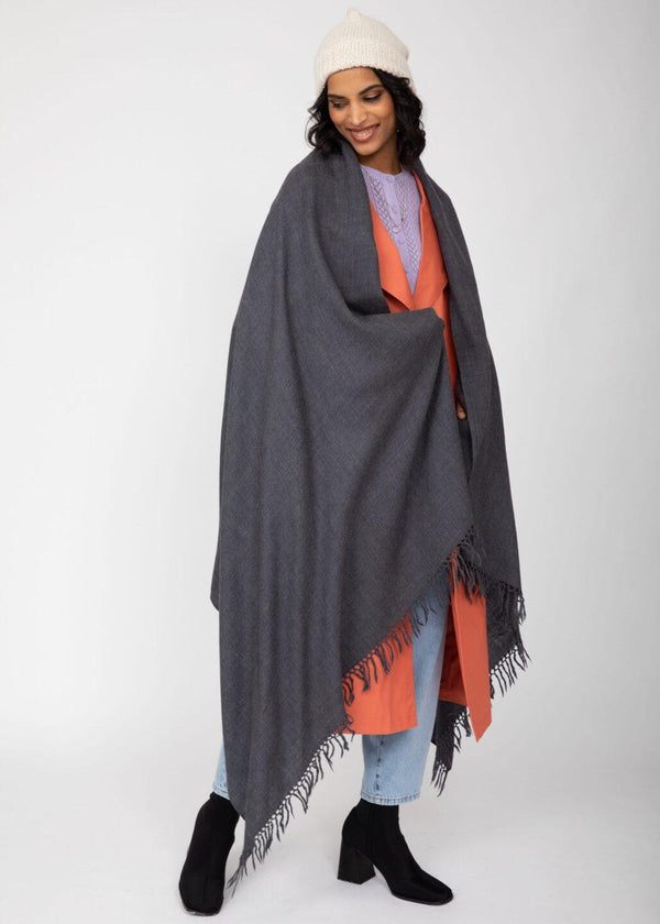 likemary Pashmina Shawl – Oversized Merino Wool Blanket Scarf Grey