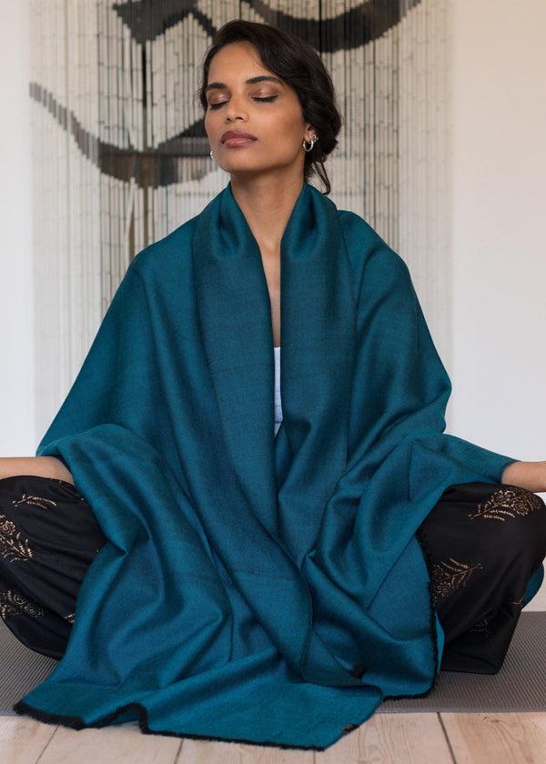 likemary Pashmina Shawl – Oversized Wool Blanket Scarf Teal Blue