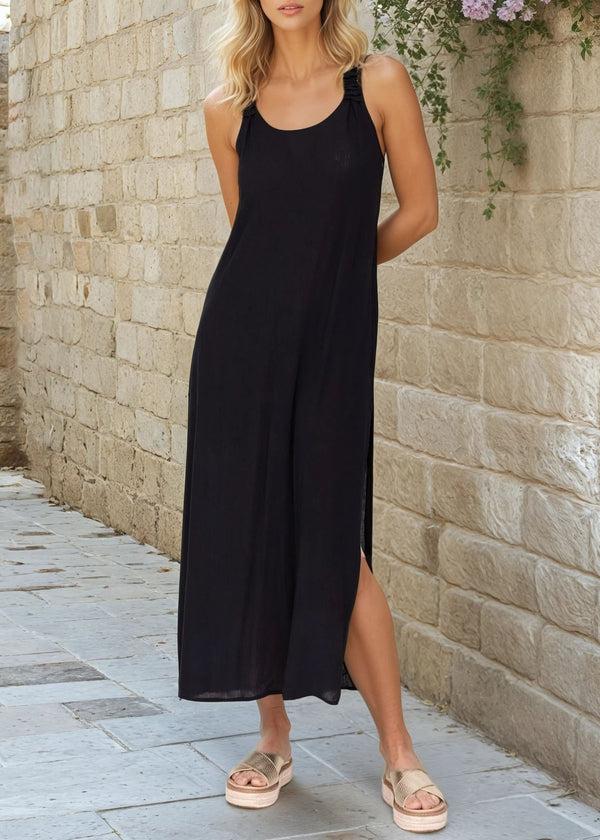 Likemary Racer Back Holiday Dress With Side Slits & Pockets In Midnight Blue