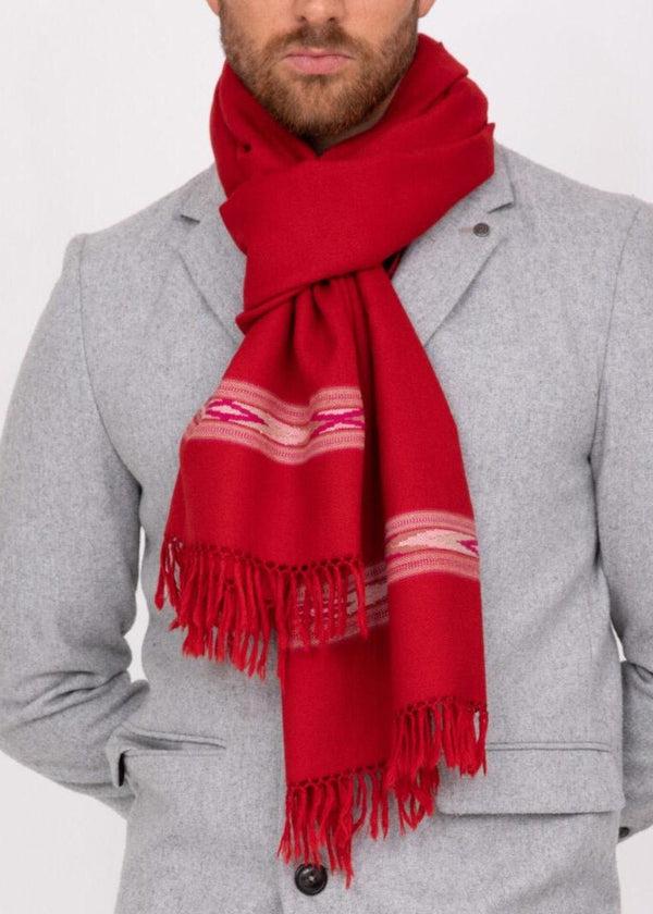 Likemary Red Merino Wool Scarf For Men – Handwoven With Border