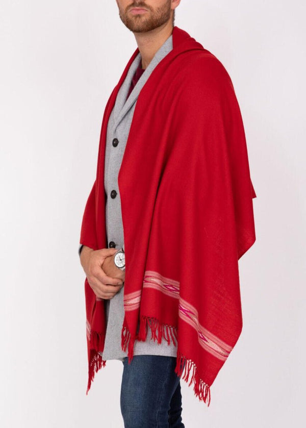 Likemary Red Merino Wool Scarf For Men – Handwoven With Border