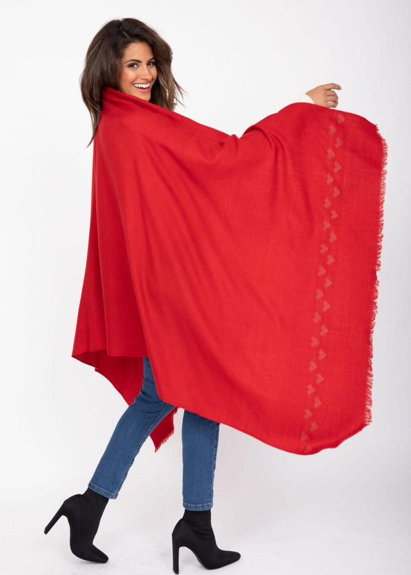 Likemary Red Merino Wool Shawl Scarf With Love Hearts