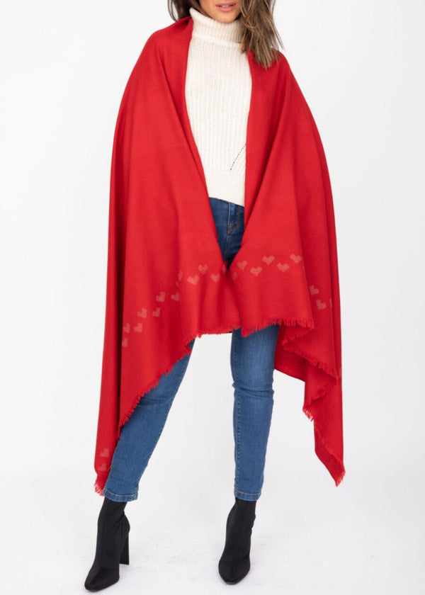 Likemary Red Merino Wool Shawl Scarf With Love Hearts