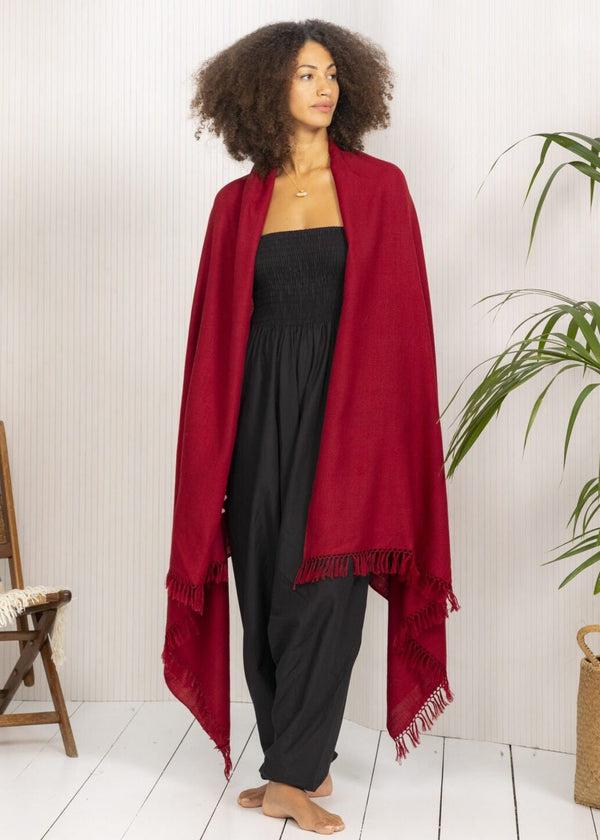 Likemary Red Oversized Blanket Scarf – Merino Wool Shawl