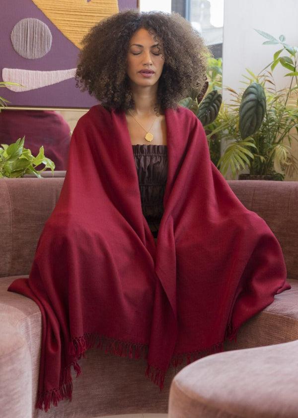 likemary Red Oversized Blanket Scarf – Merino Wool Shawl