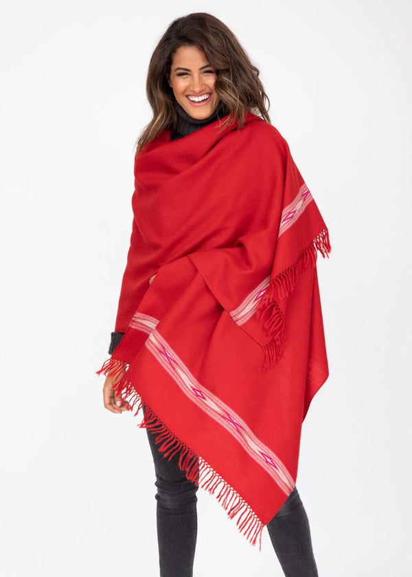 Likemary Red Pashmina Shawl For Women – Wool Stole With Takhi Border