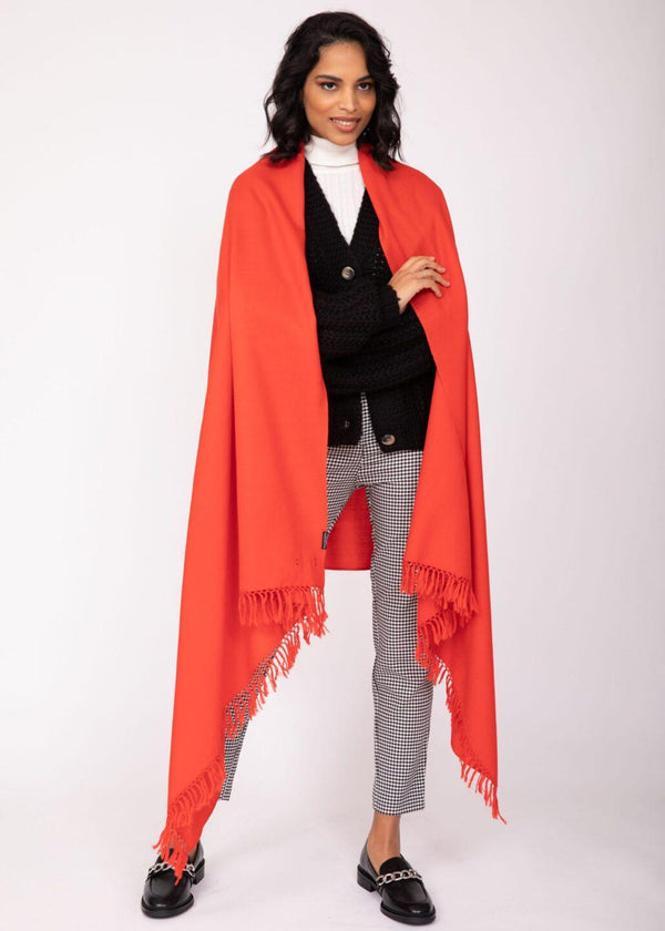 Likemary Red Wool Shawl – Oversized Merino Blanket Scarf