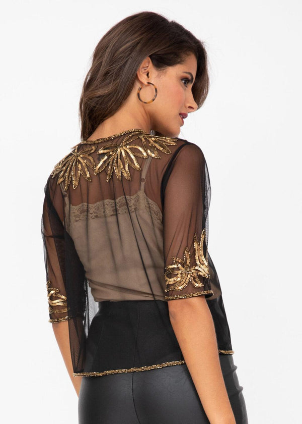 Likemary Sequin And Bead Embellished Bolero In Gold