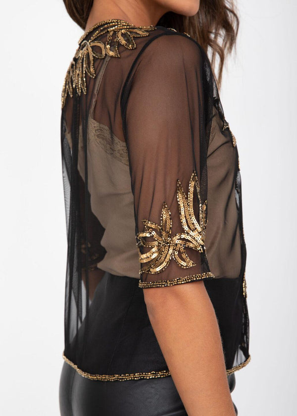 Likemary Sequin And Bead Embellished Bolero In Gold