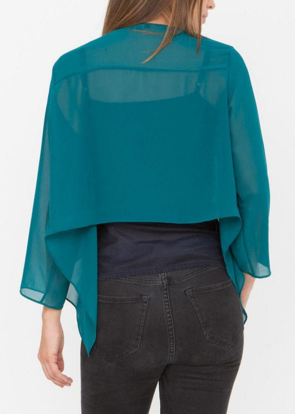 Likemary Sheer Chiffon Shrug Bolero Jacket In Teal Blue