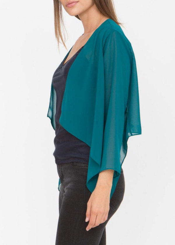 Likemary Sheer Chiffon Shrug Bolero Jacket In Teal Blue