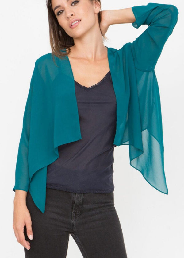 Likemary Sheer Chiffon Shrug Bolero Jacket In Teal Blue