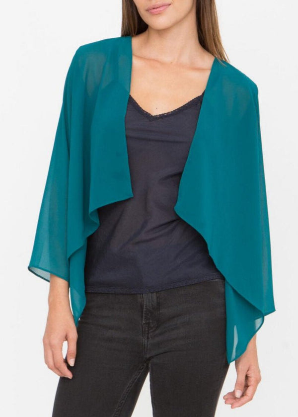 likemary Sheer Chiffon Shrug Bolero Jacket in Teal Blue
