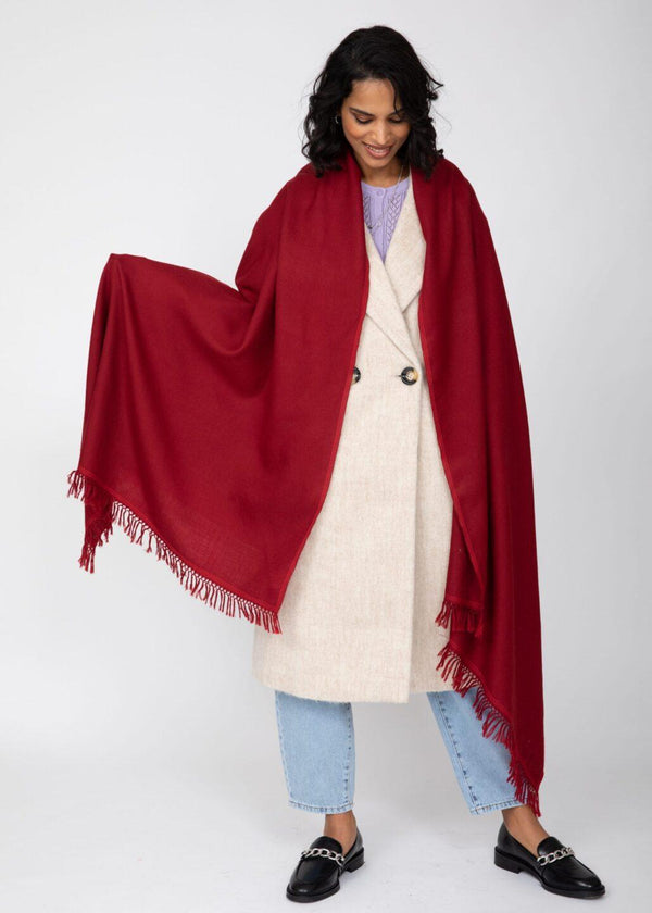Likemary Shoreditch Red Merino Wool Shawl – Oversized Blanket Scarf