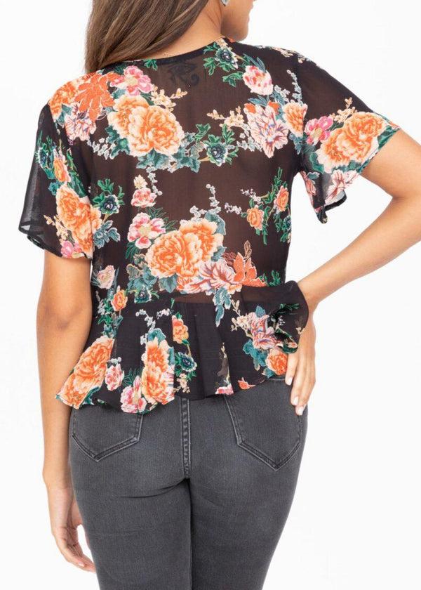 Likemary Short Butterfly Sleeve Top In Floral Print