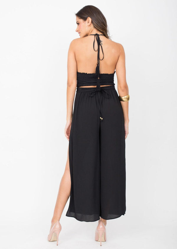 Likemary Side Split Holiday Trousers Wide Leg Black