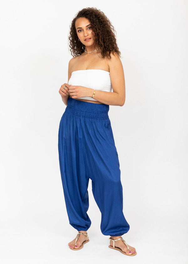 Likemary Silk Look Convertible Harem Trouser And Capri Strapless Jumpsuit Cobalt