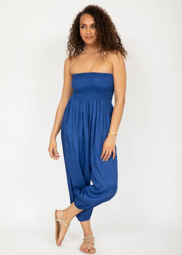 Likemary Silk Look Convertible Harem Trouser And Capri Strapless Jumpsuit Cobalt