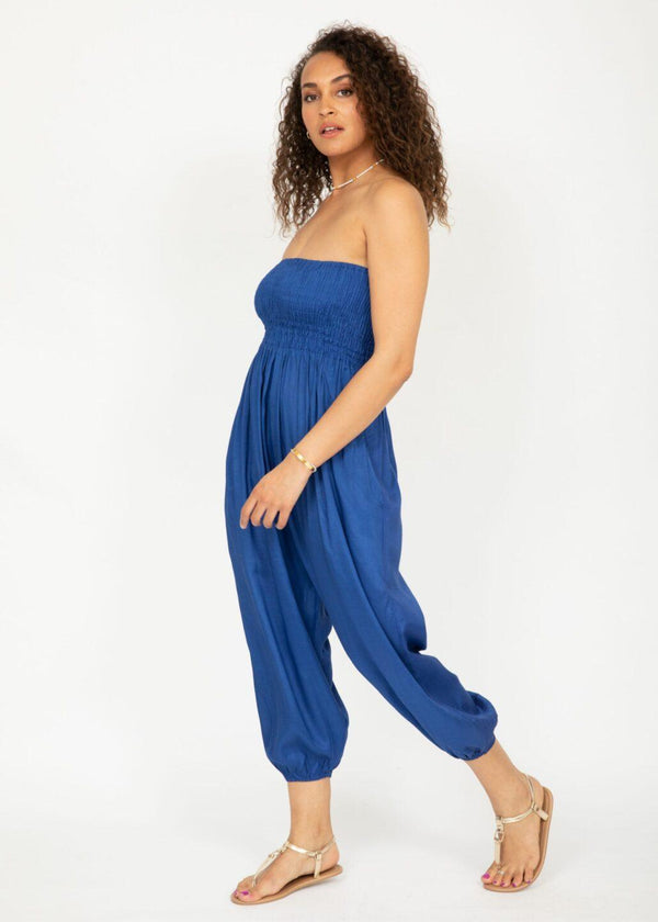 Likemary Silk Look Convertible Harem Trouser And Capri Strapless Jumpsuit Cobalt