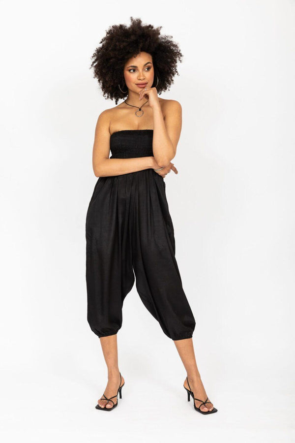 Likemary Silk Look Convertible Harem Trousers And Capri Jumpsuit In Black
