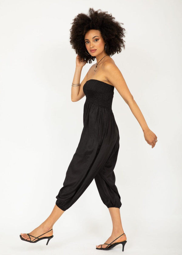 Likemary Silk Look Convertible Harem Trousers And Capri Jumpsuit In Black