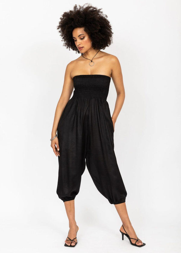 Likemary Silk Look Convertible Harem Trousers And Capri Jumpsuit In Black