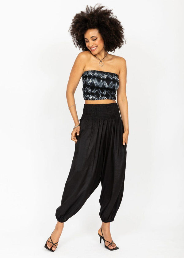likemary Silk Look Convertible Harem Trousers and Capri Jumpsuit in Black likemary Silk Look Convertible Harem Trousers and Capri Jumpsuit in Black