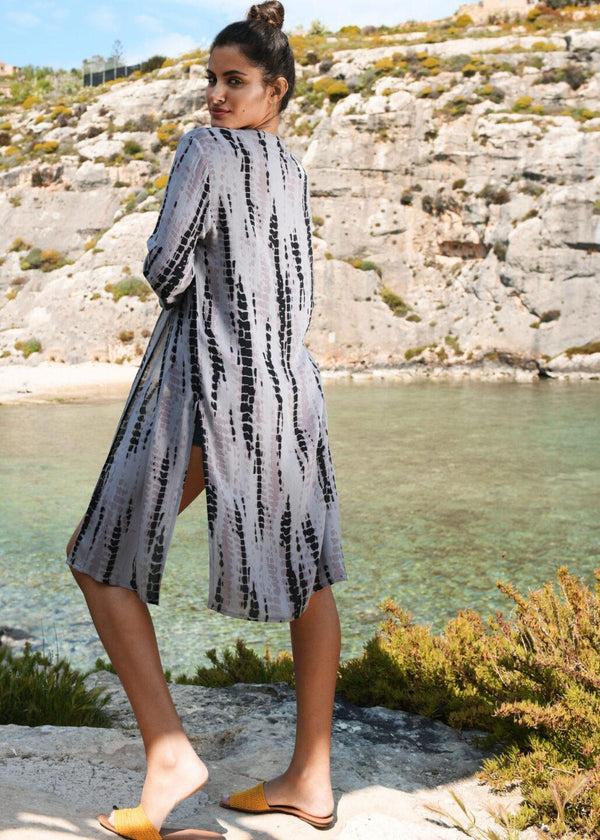 Likemary Summer Cover Up Crinkle Kimono In Grey Tie Dye