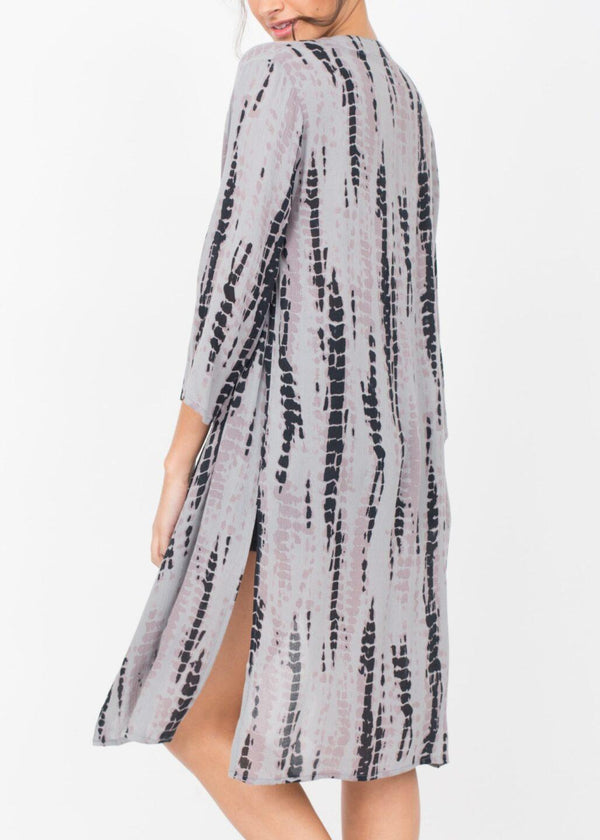 Likemary Summer Cover Up Crinkle Kimono In Grey Tie Dye