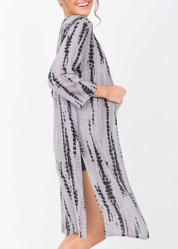 likemary Summer Cover Up Crinkle Kimono in Grey Tie Dye