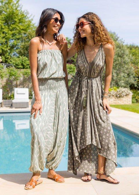Likemary Summer Maxi Dress With Pockets In Olive Green
