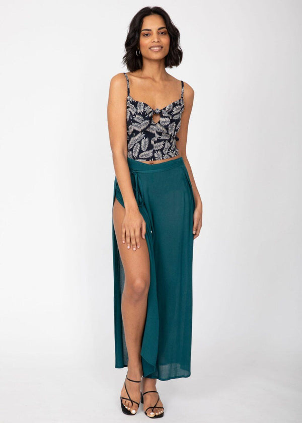 Likemary Teal Blue Elastic Waist Wide Leg Summer Trousers