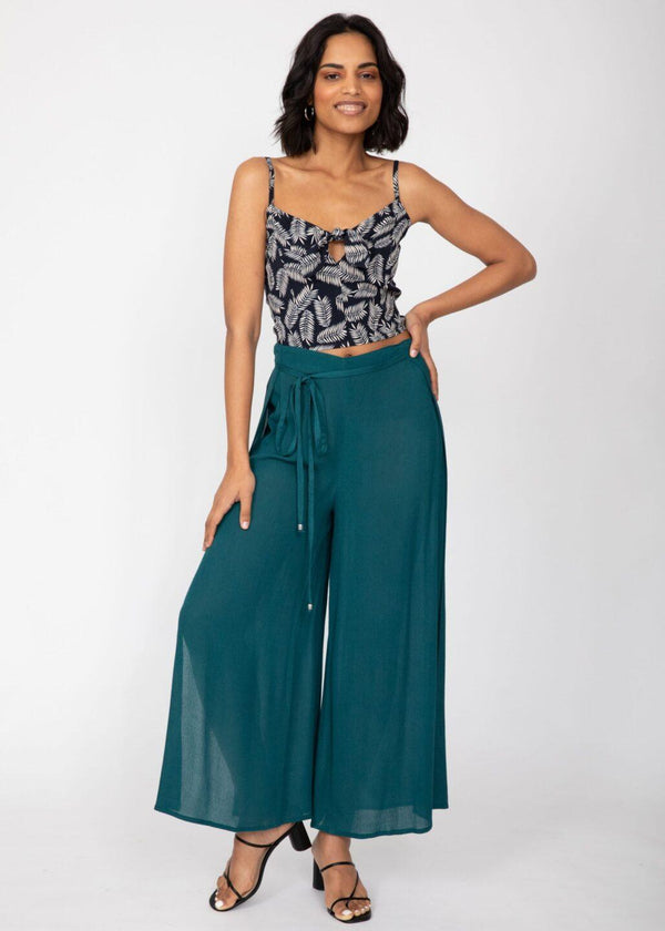 likemary Teal Blue Elastic Waist Wide Leg Summer Trousers