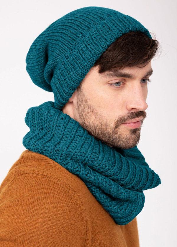 Likemary Teal Blue Merino Men's Slouchy Beanie - Ethically Handmade