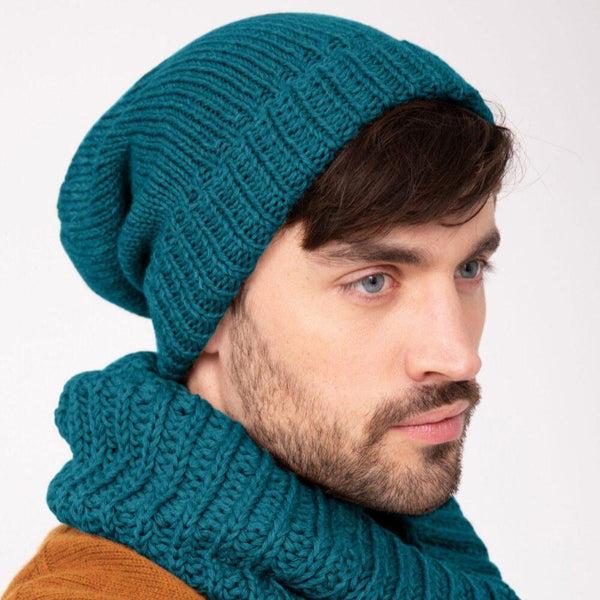 likemary Teal Blue Merino Men's Slouchy Beanie - Ethically Handmade