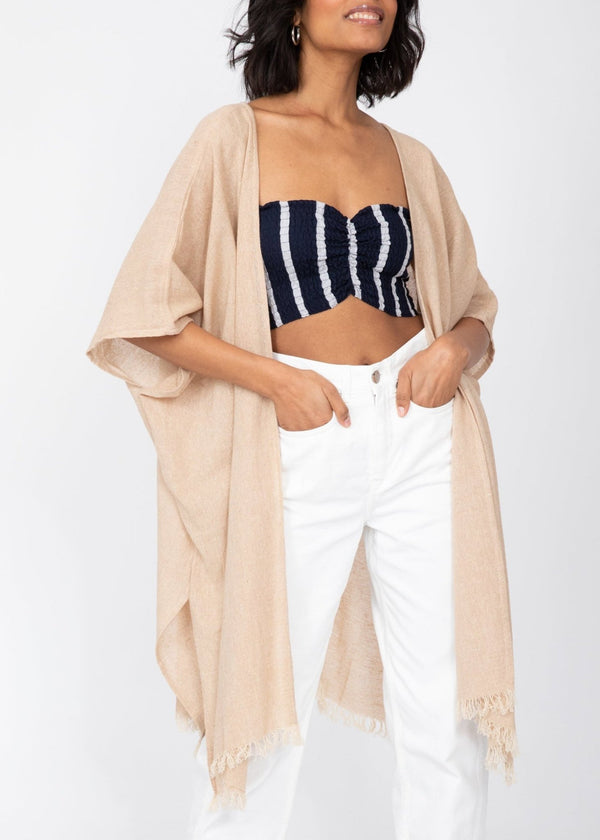 Likemary Textured Cotton Kimono Kaftan In Neutral Sand