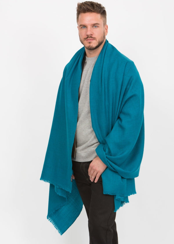 Likemary Turquoise Blue Oversized Merino Wool Scarf For Men