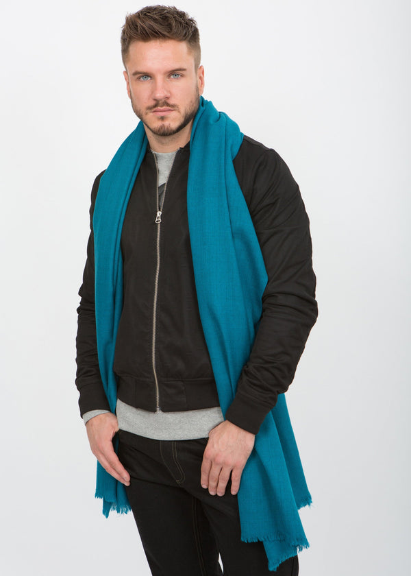 likemary Turquoise Blue Oversized Merino Wool Scarf for Men