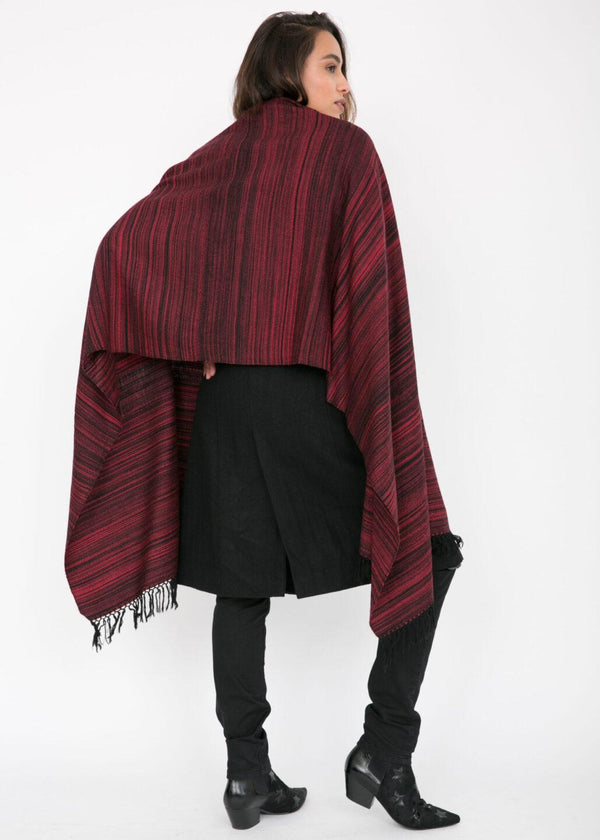 Likemary Wool Blanket Scarf In Red – Handwoven Oversized Shawl With Stripes